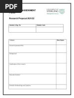 Student Assessment Form Research Proposal 2021/22: Student's Reg. No: Module Code