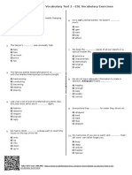 Pre-Intermediate Vocabulary Test 2 - ESL Vocabulary Exercises