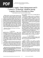 A Survey On Supply Chain Management and E-Commerce Technology Adoption Among Logistics Service Providers in Johor