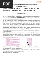 Pre RMO Previous Year Question Paper 2019 (25th Aug)