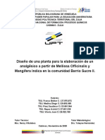 Diseño de Una Planta para La Elaboración de Un Analgésico A Partir de Mellissa Officinalis y Mangifera Indica en La Comunidad Barrio Sucre II