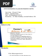 Year & Sem - III Year & V Sem Subject - Operating System Topic: File Management (UNIT 4) Presented by - Dr. Nilam Choudhary, Associate Professor, CSE