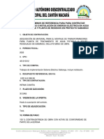 Términos de Referencia para para Contratar Estudios E Instalación de Energía Eléctrica en Agua Potable Y Planta de Residuos en Proyecto Sabiango