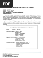 Science - Grade 7 Learner Activity Sheets Quarter 1, Week No. 1 Title: Components of Scientific Investigation First Edition, 2021