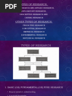 Types of Research:: Basic Research and Applied Research, Exploratory Research, Descriptive Research and Causal Research