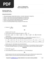 Mycbseguide: Class 12 - Mathematics Term-2 Sample Paper - 01 Marks: 40 Time Allowed: 2 Hours Instructions