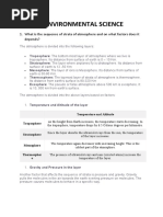 Environmental Science: 1. What Is The Sequence of Strata of Atmosphere and On What Factors Does It Depends?