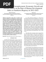 The Effect of Unemployment, Economic Growth and Poverty Levels On The Rate of Human Development Index in Sumbawa Regency in 2012-2021