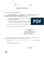 Affidavit of Loss: Republic of The Philippines) - , - ) S.S