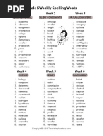 Grade 6 Weekly Spelling Words