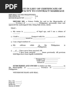 Affidavit in Lieu of Certificate of Legal Capacity To Contract Marriage