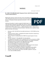 Notice: Re: GD210: ISO 13485:2003 Quality Management System Audits Performed by Health Canada Recognized Registrars