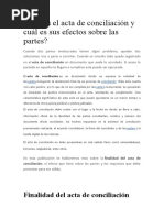 Qué Es El Acta de Conciliación y Cuál Es Sus Efectos Sobre Las Partes