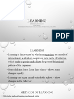 Learning: Experimental Psychology I Tooba Arshad Institute of Professional Psychology, Bahria University-Karachi Campus