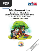 Mathematics: Quarter 1 - Module 2: Using Divisibility Rules For 3, 6 and 9 To Find The Common Factors