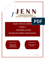 Subject: Physical Sciences Grade 12 2022 Winter Classses Teacher and Learner Content Manual