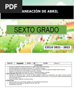 Planeacion Mensual de Abril Sexto Grado