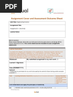 Assignment Cover and Assessment Outcome Sheet: Unit Title: Engineering Science Assignment Title