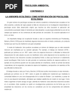 Psicología Ambiental Contenido V La Asesoría Ecológica Como Intervención de Psicología Ecológica