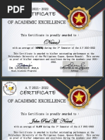 Academic Excellence Certificate