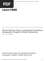 Learn CBSE: Social Science Class 10 Important Questions Geography Chapter 3 Water Resources