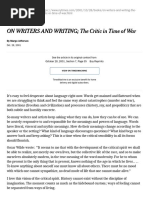 ON WRITERS AND WRITING The Critic in Time of War