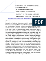 Family Institution and Modernization: A Sociological Perspective. Ilori Oladapo Mayowa. Department of Sociology. Faculty of The Social Sciences. Ekiti State University, Ado Ekiti.