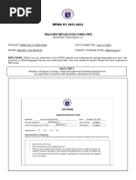 RPMS SY 2021-2022: Teacher Reflection Form (TRF)