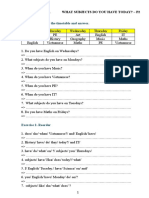 Exercise 1. Look at The Timetable and Answer.: Name: Class: . What Subjects Do You Have Today? - P2