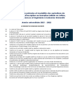 Arrêté Relatif Aux Modalités de Candidatures Et Inscriptions 2021-2022