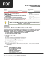 Name: Class Number: Section: Schedule: Date:: Lesson Title: The Information System Lesson Objectives