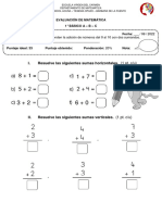 Evaluación de Matemática 1 Básico Sumas