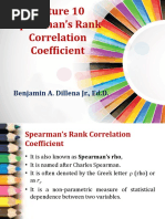 Spearman's Rank Correlation Coefficient: Benjamin A. Dillena JR., Ed.D