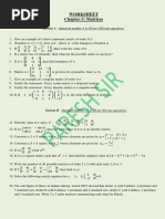 Worksheet Chapter-3: Matrices: Section A - Question Number 1 To 10 Are VSA Type Questions