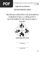 Programa Especifico de Seg e Hig para La Operacion y Mant de Maquinaria y Equipo Ejemplo