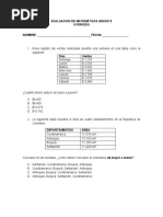 Evaluación de Matemáticas Grado 5 II Periodo