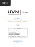 Química: Actividad 2: Matriz de Clasificación