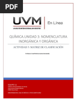 Química - Unidad 3: Nomenclatura Inorgánica Y Orgánica: Actividad 5: Matriz de Clasificación