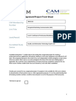 CIM Membership Number Unit Title: Assignment/Project Front Sheet