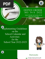 Deped Order NO. 34 S. 2022: School Calendar and Activities For The School Year 2022-2023