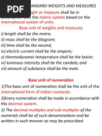 Weight or Measure Metric System International System of Units. Base Unit of Weights and Measures