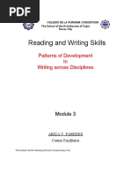 Reading and Writing Skills: Patterns of Development in Writing Across Disciplines