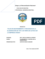 PLAN DE MANTENIMIENTO Y PROCESOS EN LA ELABORACION DE TOP S DE FIBRA DE ALPACA EN LA EMPRESA ITESSA