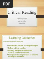 Critical Reading: Jaybie Love S. de Vera Veronica Ocampo Mary Joan Aquino Argentina Lopez