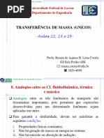 TRANSFERÊNCIA DE MASSA - AULA - 22 - 23 - 24 - Analogias Entre As CL Fluidodinâmica, Térmica e Mássica