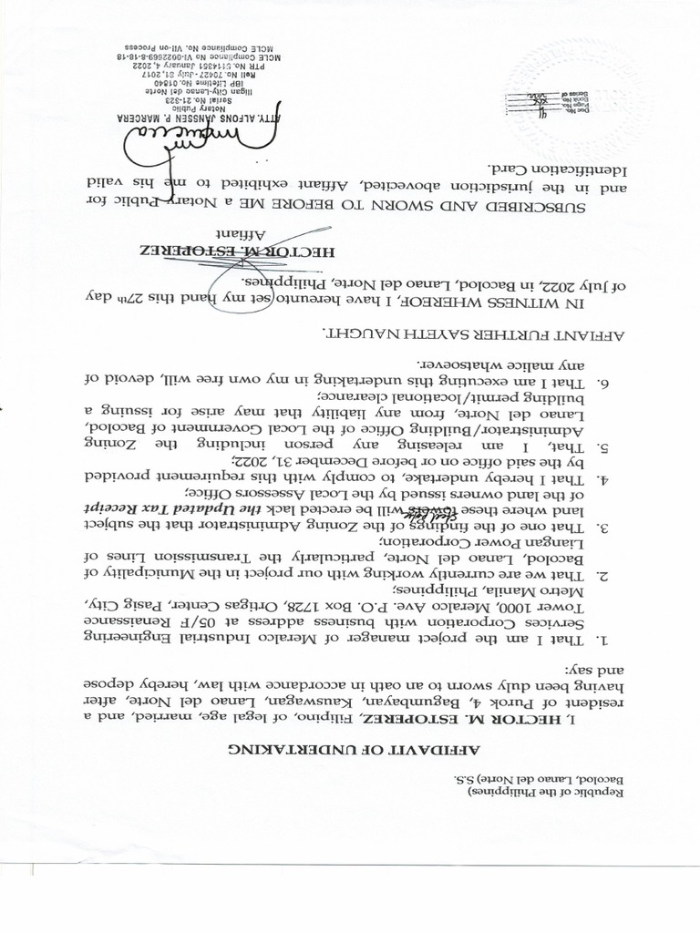 Affidavit of Undertaking Bacolod | PDF