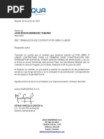 Modelo Carta Terminación de Contrato Obra o Labor