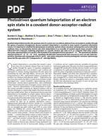 Photodriven Quantum Teleportation of An Electron Spin State in A Covalent Donor-Acceptor-Radical System (2019)