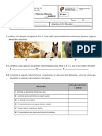 Ficha Avaliação 5ºano Ciências Da Natureza - Alimentação-Reprodução