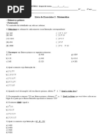 Lista 2 de Exercício de Matemática 6 Ano